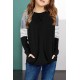 Black Striped Colorblock Long Sleeve Girls Blouse with Pocket