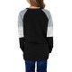 Black Striped Colorblock Long Sleeve Girls Blouse with Pocket