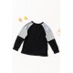 Black Striped Colorblock Long Sleeve Girls Blouse with Pocket