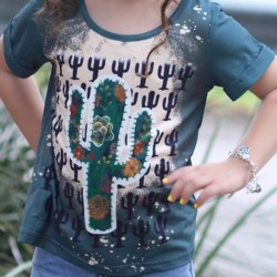 Western Cactus Print Short Sleeve Girl's Graphic Tee