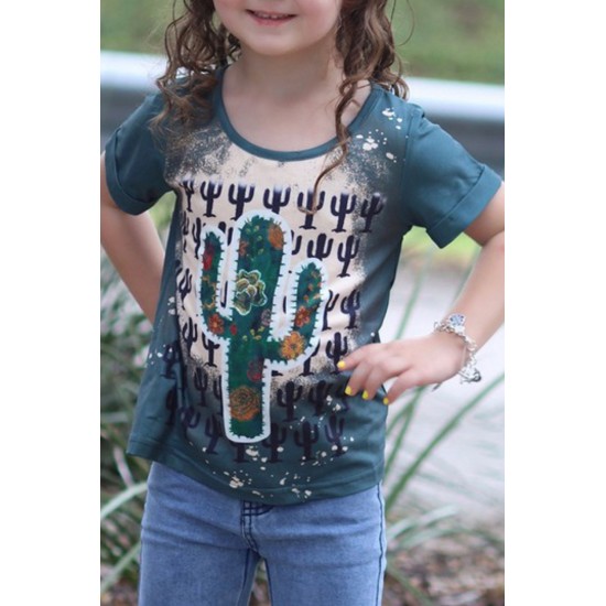 Western Cactus Print Short Sleeve Girl's Graphic Tee