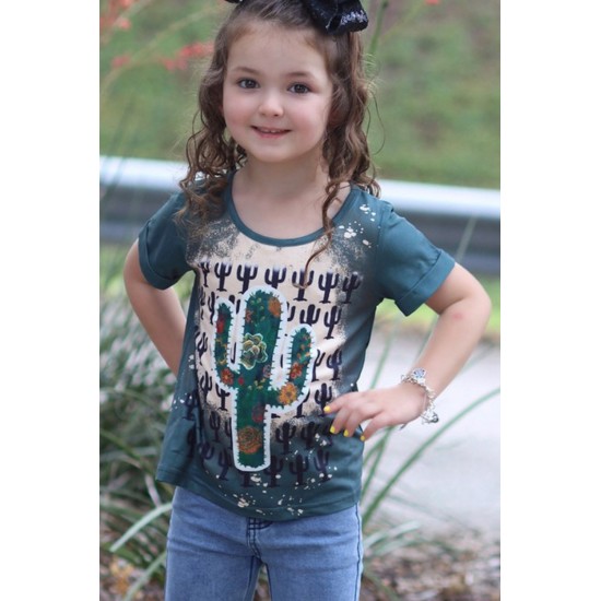 Western Cactus Print Short Sleeve Girl's Graphic Tee