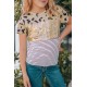 Leopard Striped Sequin Patchwork Girl's Short Sleeve Top