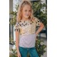 Leopard Striped Sequin Patchwork Girl's Short Sleeve Top