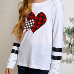 Girl's Plaid Heart Striped Print Long Sleeve Top