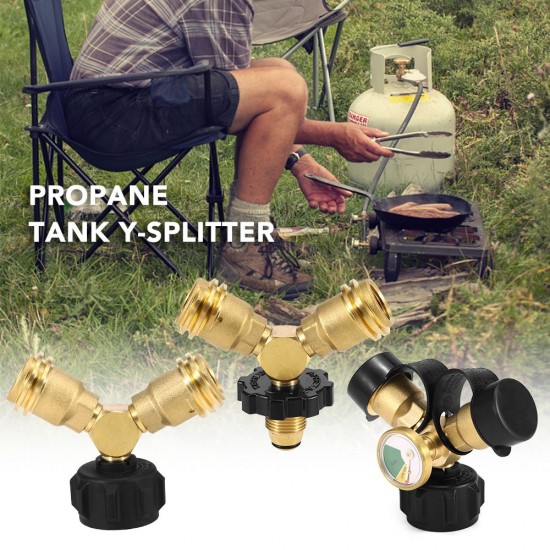 Propane Tank Y-Splitter Adapter Two Way LPG Adapter Tee Connector QCC1 Tank T Adapter Work with BBQ Grills Camping Stoves Heater