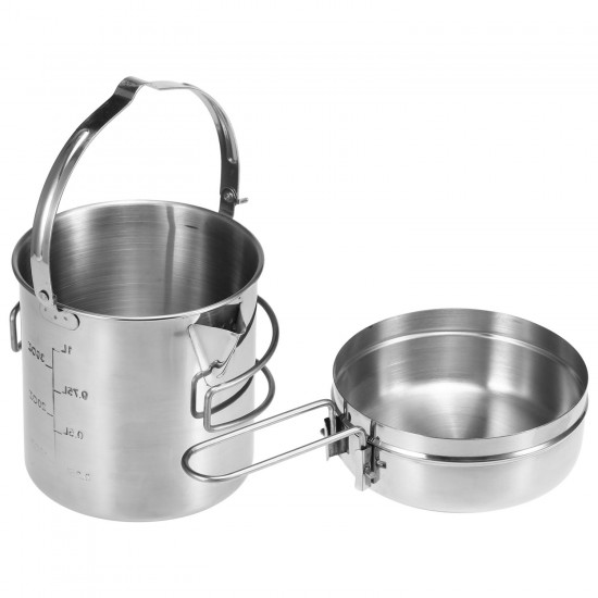 1L Stainless Steel Cooking Kettle Portable Outdoor Camping Backpacking Pot with Foldable Handle