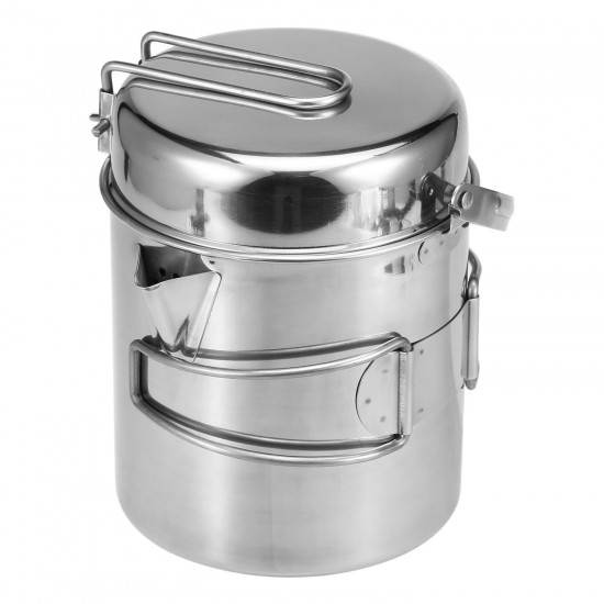 1L Stainless Steel Cooking Kettle Portable Outdoor Camping Backpacking Pot with Foldable Handle