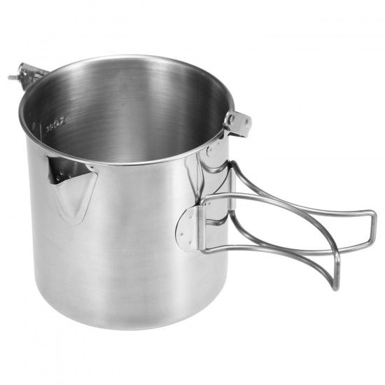 1L Stainless Steel Cooking Kettle Portable Outdoor Camping Backpacking Pot with Foldable Handle