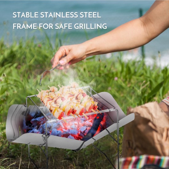 2-in-1 Portable Folding Stainless Steel Barbecue Grill Camp Firepit Outdoor Camping Backpakcing Wood Burning Stove