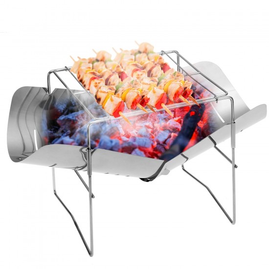 2-in-1 Portable Folding Stainless Steel Barbecue Grill Camp Firepit Outdoor Camping Backpakcing Wood Burning Stove