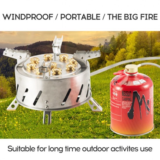 Self-Driving Tour Outdoor Stainless Steel 9-Head Stove Portable 9 Hole Fire And Brimstone Stove Single 1M Soft Tube