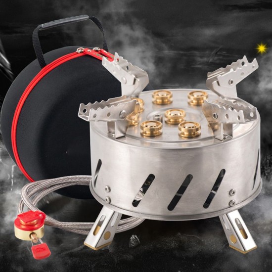 Self-Driving Tour Outdoor Stainless Steel 9-Head Stove Portable 9 Hole Fire And Brimstone Stove Single 1M Soft Tube