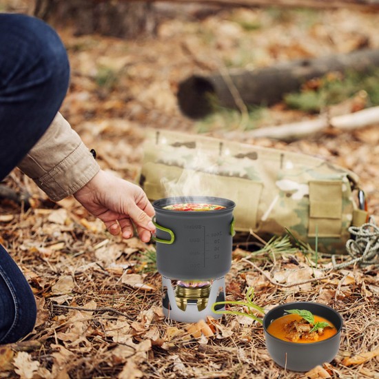 Mini Alcohol Stove Cooking Pot Cookset for Outdoor Camping Hiking Backpacking Fishing