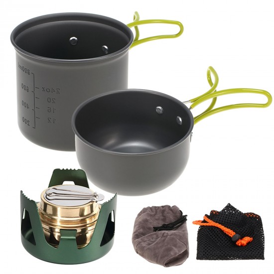 Mini Alcohol Stove Cooking Pot Cookset for Outdoor Camping Hiking Backpacking Fishing