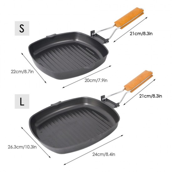 Outdoor Camping Frying Pan Ultralight Iron Steak Pot with Foldable Handle Cooking Tableware