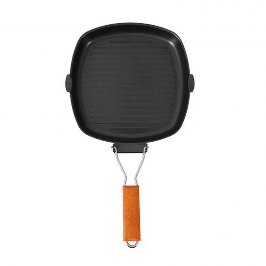 Outdoor Camping Frying Pan Ultralight Iron Steak Pot with Foldable Handle Cooking Tableware