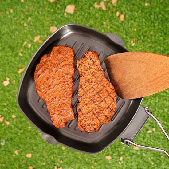 Outdoor Camping Frying Pan Ultralight Iron Steak Pot with Foldable Handle Cooking Tableware