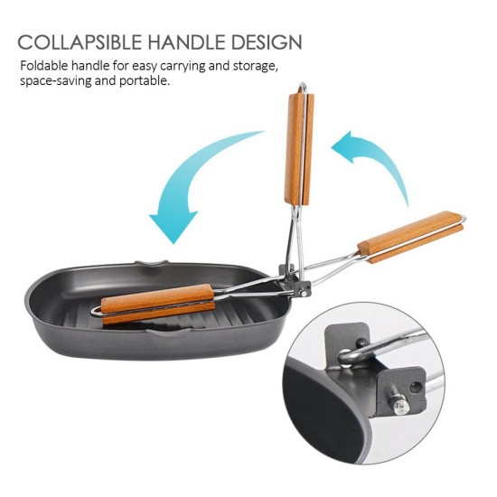 Outdoor Camping Frying Pan Ultralight Iron Steak Pot with Foldable Handle Cooking Tableware