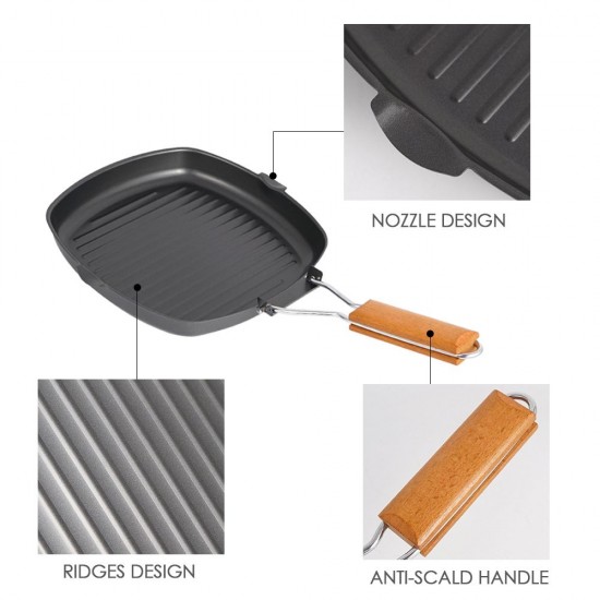 Outdoor Camping Frying Pan Ultralight Iron Steak Pot with Foldable Handle Cooking Tableware