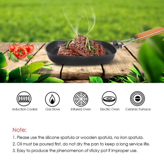 Outdoor Camping Frying Pan Ultralight Iron Steak Pot with Foldable Handle Cooking Tableware