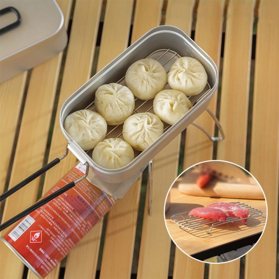 Lunch Box Mini Cutting Board Combo Set with Mini Folding Stove Steaming Rack Folding Windshield Fork Spoon Chopsticks