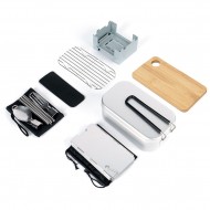 Lunch Box Mini Cutting Board Combo Set with Mini Folding Stove Steaming Rack Folding Windshield Fork Spoon Chopsticks