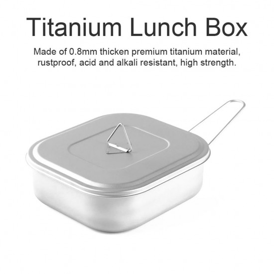 0.8mm Thick Titanium Lunch Box 1000ml Large Capacity  Mess Tin with Lid Folding Handle Outdoor Camping Cookware