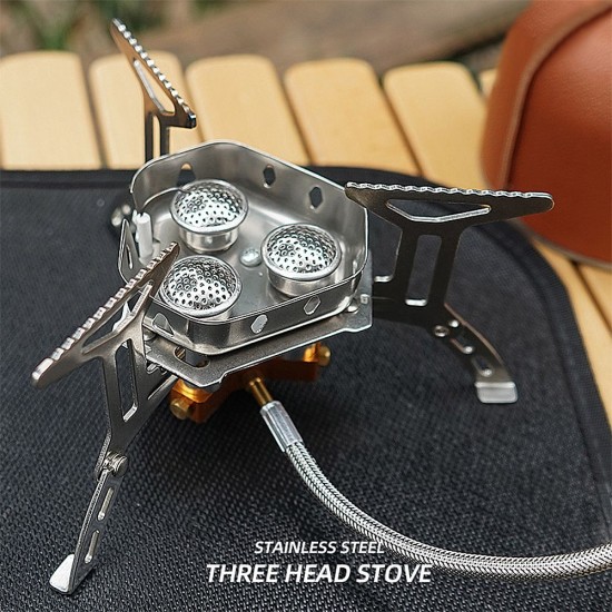 5800W Foldable Camping Gas Stove 3 Burners Piezo Ignition Lightweight Windproof Backpacking Stove Outdoor Cooking Stove for Camping Hiking Picnics