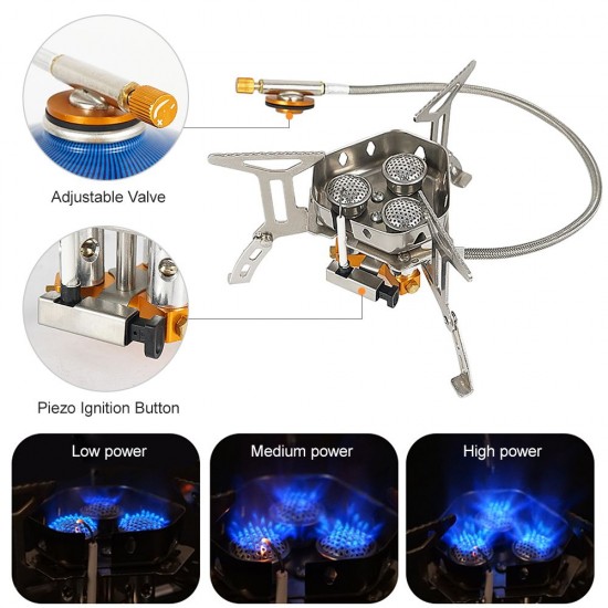 5800W Foldable Camping Gas Stove 3 Burners Piezo Ignition Lightweight Windproof Backpacking Stove Outdoor Cooking Stove for Camping Hiking Picnics