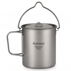 Aomiun Ultralight 750ml Titanium Pot Portable Titanium Water Mug Cup with Lid and Foldable Handle Outdoor Camping Cooking Picnic