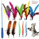 Cat Feather Rod Interactive Feather Teaser Retractable Cat Wand 11 PCS