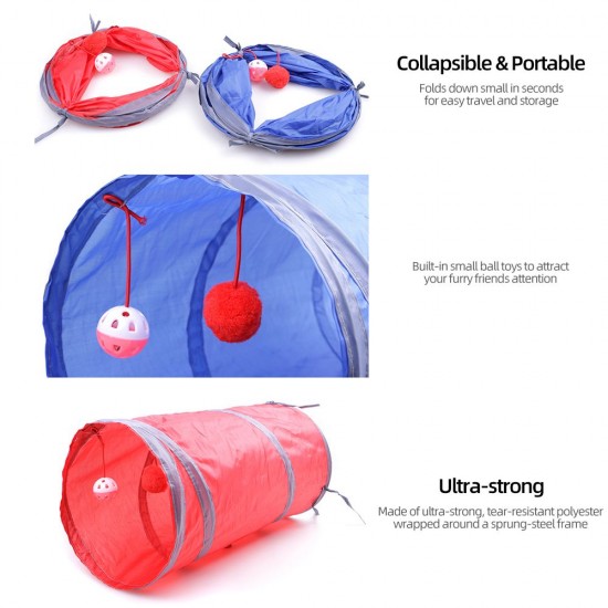 Collapsible Cat Tunnel Interactive Play Toy with Ringbell Ball for Hiding Hunting and Resting  Ideal for Multi-cat and Independent Play