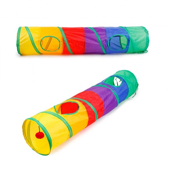 Collapsible Cat Tunnel Road Cat Toys Kitty Tunnel Pompon Ball Cat Interactive Play Toy for Hiding Resting