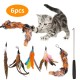 Cat Pet Feather Wand Cat Interactive Retractable Feather Toys Teaser with Bell 5 pcs Feather Replacement