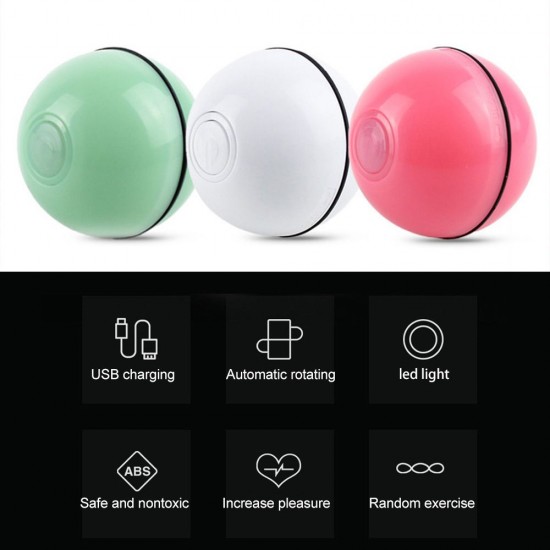 Smart Interactive Cat Toy Ball, Automatic Rolling Ball, USB Rechargeable Cat Light Toy, 360 Degree Self Rotating Ball for Pet Cat Dog, LED Lighting Cat Exercise Chaser Toy