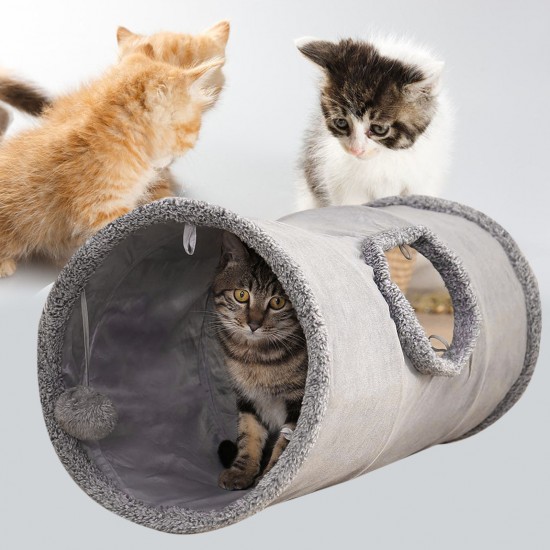 Pet Collapsible Cat Tunnel, Cat Toys Play Tunnel Durable Suede Pet Crinkle Tunnel with Ball, 130*30cm