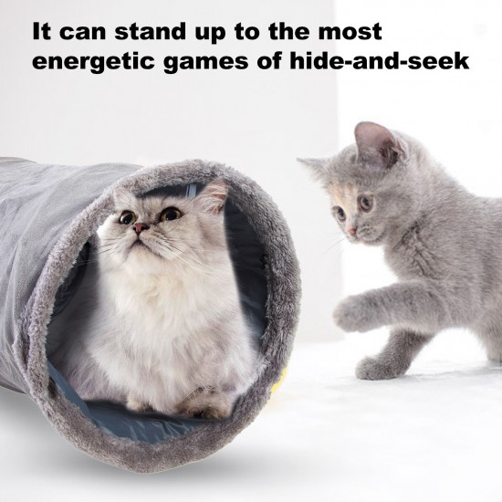 Pet Collapsible Cat Tunnel, Cat Toys Play Tunnel Durable Suede Pet Crinkle Tunnel with Ball, 130*30cm