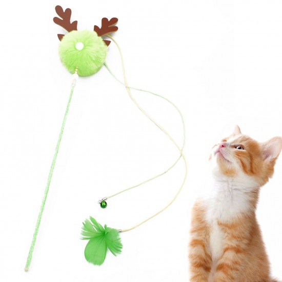 Cat Interactive Stick with Balls Bells Feather Wand for Cat Teaser Catcher Exercise Playing Toys Pet Supplies