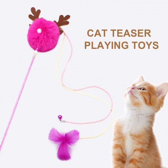 Cat Interactive Stick with Balls Bells Feather Wand for Cat Teaser Catcher Exercise Playing Toys Pet Supplies