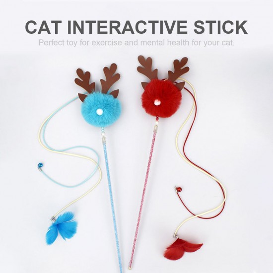 Cat Interactive Stick with Balls Bells Feather Wand for Cat Teaser Catcher Exercise Playing Toys Pet Supplies