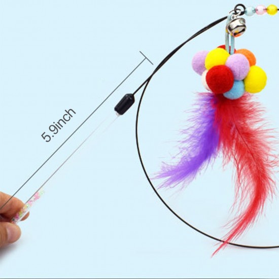 Cat Interactive Stick with Balls Bells Feather Wand for Cat Teaser Catcher Exercise Playing Fun Toys Pet Supplies