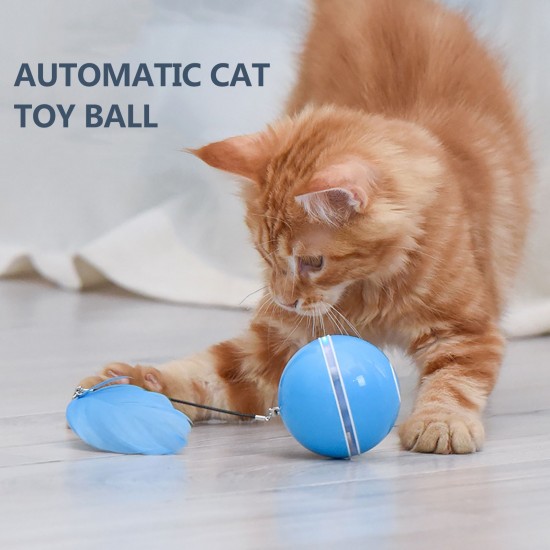 Pet Multicolor Lighting Cat Ball Plaything USB Charge Intelligent Multicolor Scrolling Pet Ball With Feather