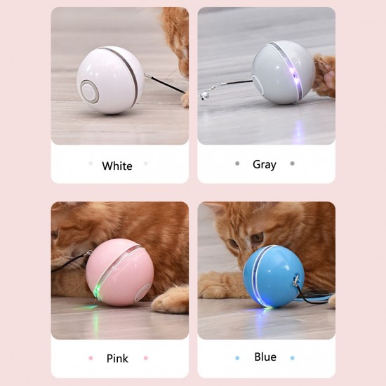 Pet Multicolor Lighting Cat Ball Plaything USB Charge Intelligent Multicolor Scrolling Pet Ball With Feather