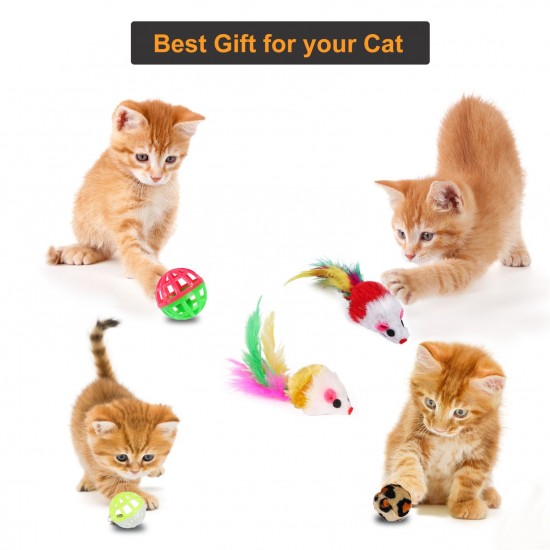 27PCS Cat Toy Kitten Toys Variety Pack Set Including Feather Teaser Fluffy Fish Mouse Crinkle Balls Tunnel Drum for Pet Kitty Puppy Christmas Gift