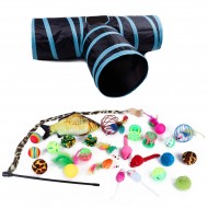 27PCS Cat Toy Kitten Toys Variety Pack Set Including Feather Teaser Fluffy Fish Mouse Crinkle Balls Tunnel Drum for Pet Kitty Puppy Christmas Gift