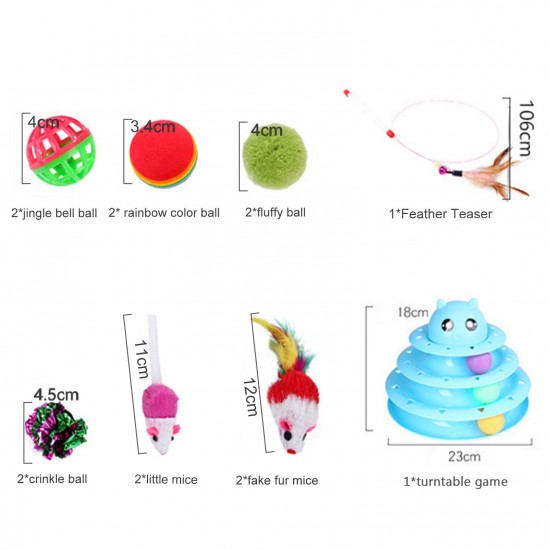 14PCS Cat Toy Interactive Toys Variety Pack Set Including 3 Level Towers Tracks Roller Feather Teaser Fluffy Mouse Crinkle Balls Having Fun Exerciser Playing for Pet Birthday Gift