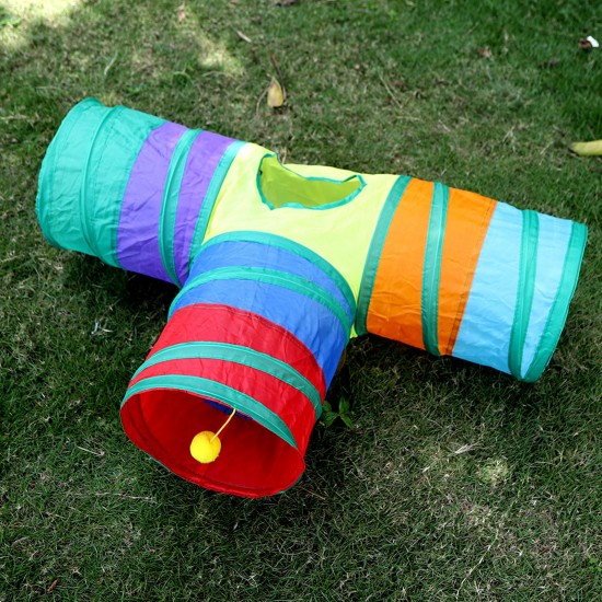 Indoor Cat Tunnel 3 Way Pet Play Tunnel Collapsible Tunnel Tube Kitty Tunnel Peek Hole Toy Pet Toys for Cats Puppies Rabbits, 80cm Length