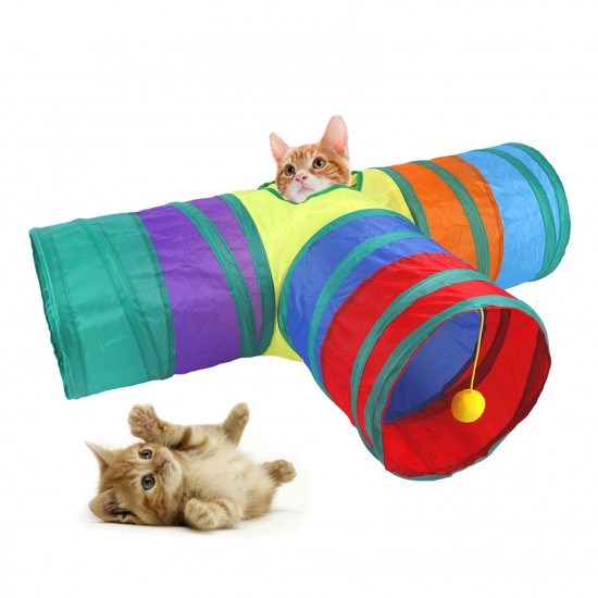 Indoor Cat Tunnel 3 Way Pet Play Tunnel Collapsible Tunnel Tube Kitty Tunnel Peek Hole Toy Pet Toys for Cats Puppies Rabbits, 80cm Length