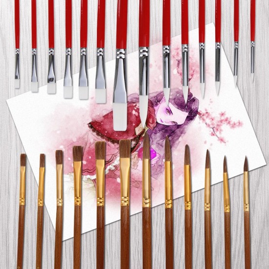 38Pcs Paint Brushes Set PaintBrushes Starter Kit Includes Taklon/ Bristle/ Horse Hair Brushes for Acrylic Oil Watercolor Gouaches Painting Artist Supplies